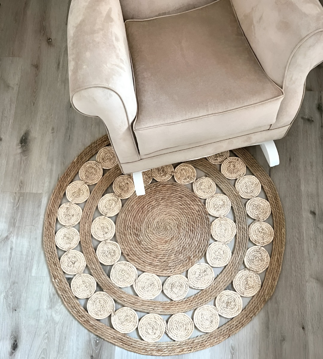 ALFOMBRA YUTE BICOLOR CÍRCULOS CALADA DECORATIVA JHN - 9