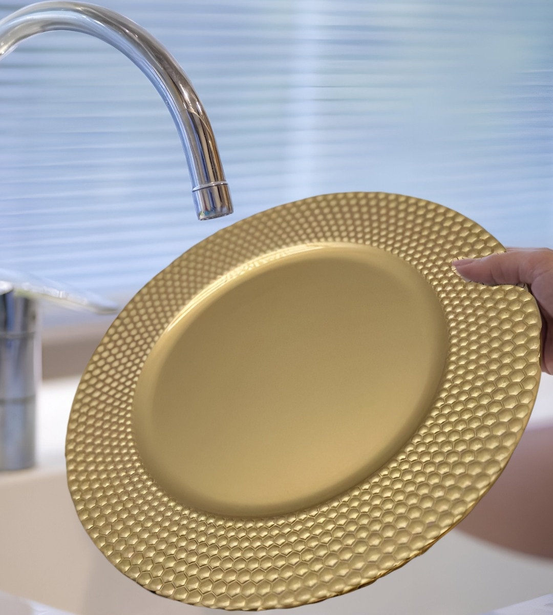 SET 3 PLATO DORADO DECORATIVO VAJILLA 33 CM REDONDO JHN - 4