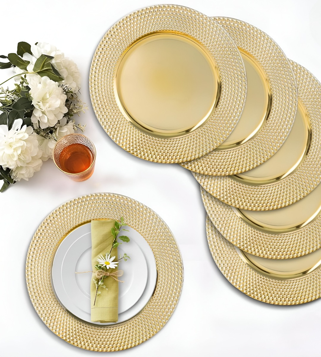 SET 3 PLATO DORADO DECORATIVO VAJILLA 33 CM REDONDO JHN - 8