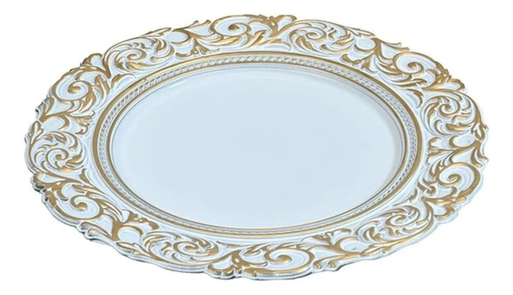 SET 3 PLATO BLANCO BORDE DORADO MESA RELIEVE DECORATIVO JHN - 3