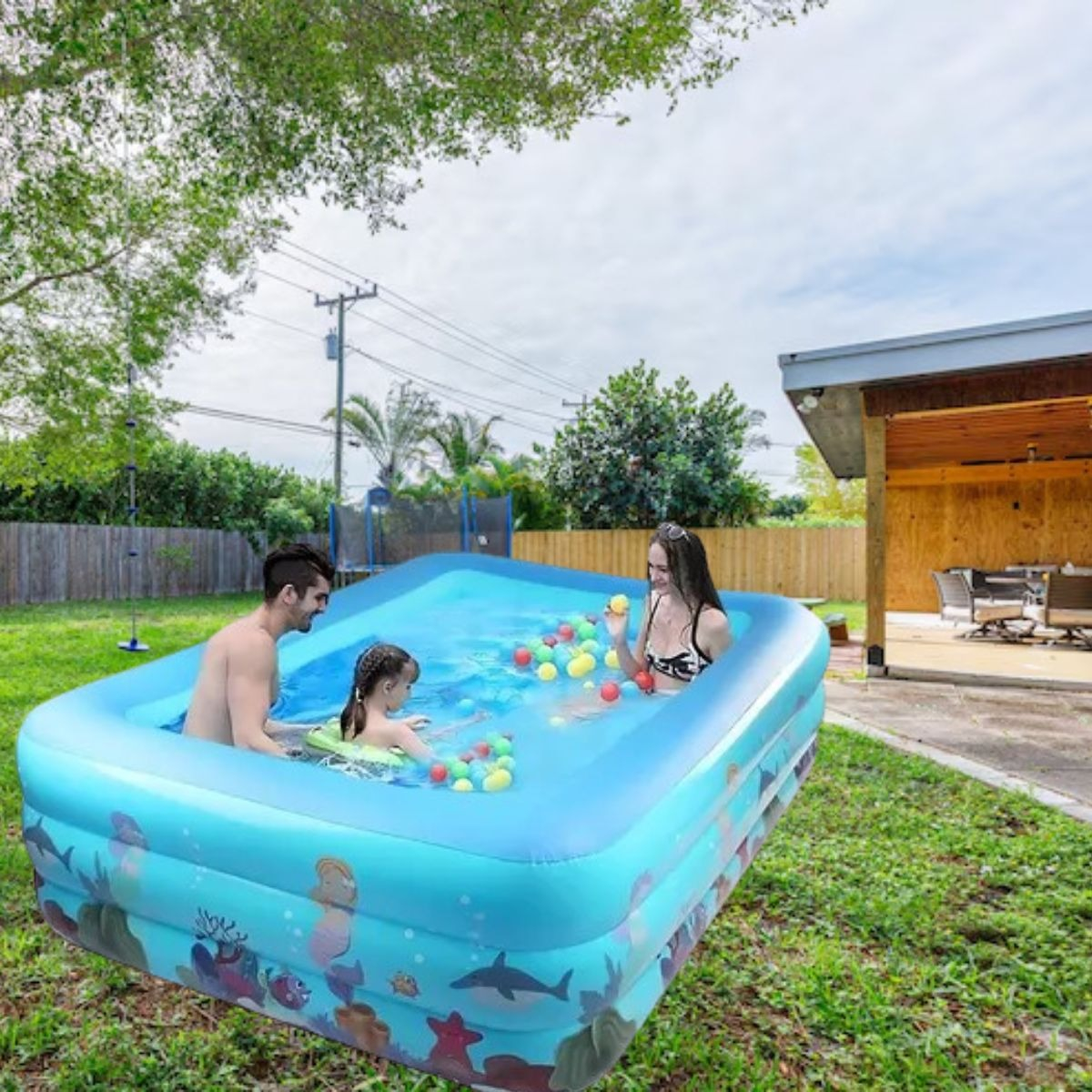 PISCINA INFLABLE RECTANGULAR GRANDE FAMILIAR NIÑOS LAU - 3