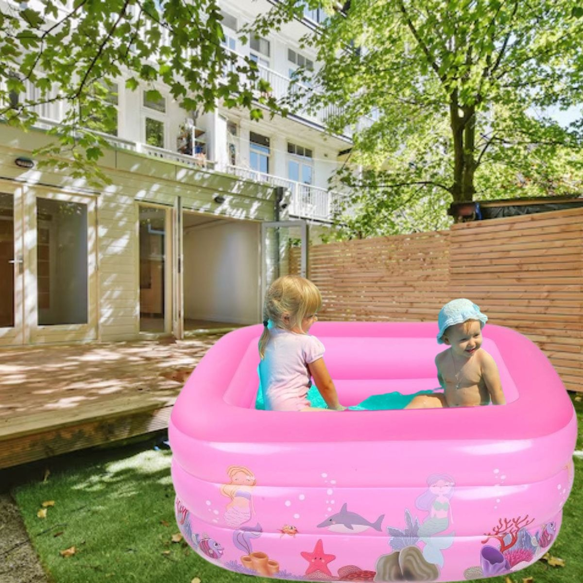 PISCINA INFLABLE RECTANGULAR GRANDE FAMILIAR NIÑOS LAU - 4