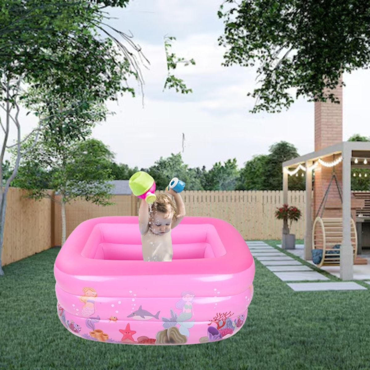 PISCINA INFLABLE RECTANGULAR GRANDE FAMILIAR NIÑOS LAU - 8