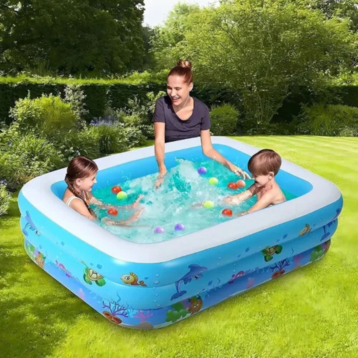 PISCINA INFLABLE RECTANGULAR GRANDE FAMILIAR NIÑOS LAU - 10
