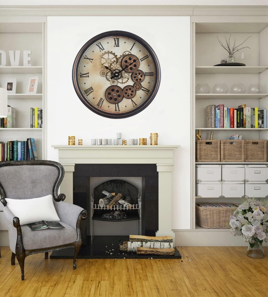 RELOJ PARED DECORATIVO ENGRANAJE REDONDO SILENCIOSO JHN - 10