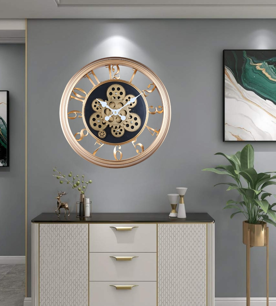 RELOJ PARED DECORATIVO RETRO 3D ENGRANAJE REDONDO HOGAR JHN - 2