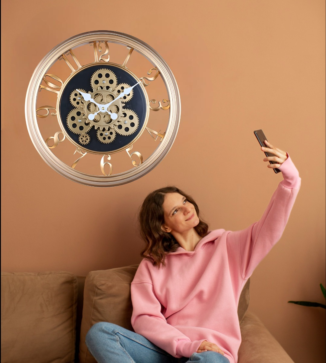 RELOJ PARED DECORATIVO RETRO 3D ENGRANAJE REDONDO HOGAR JHN - 6