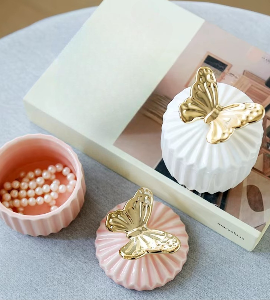 SET 2 JOYERO DECORATIVO MULTIUSO TAPA MARIPOSA JHN - 8