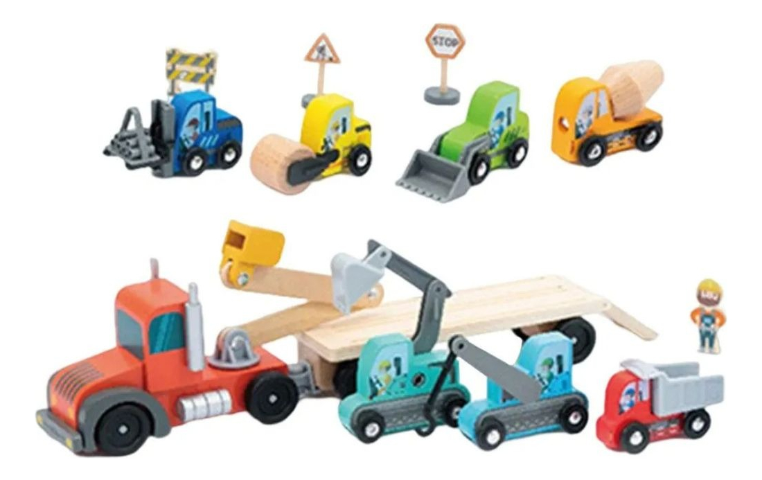 PACK JUGUETE MADERA ROMPECABEZAS VEHICULO CONSTRUCCION LAU - 1