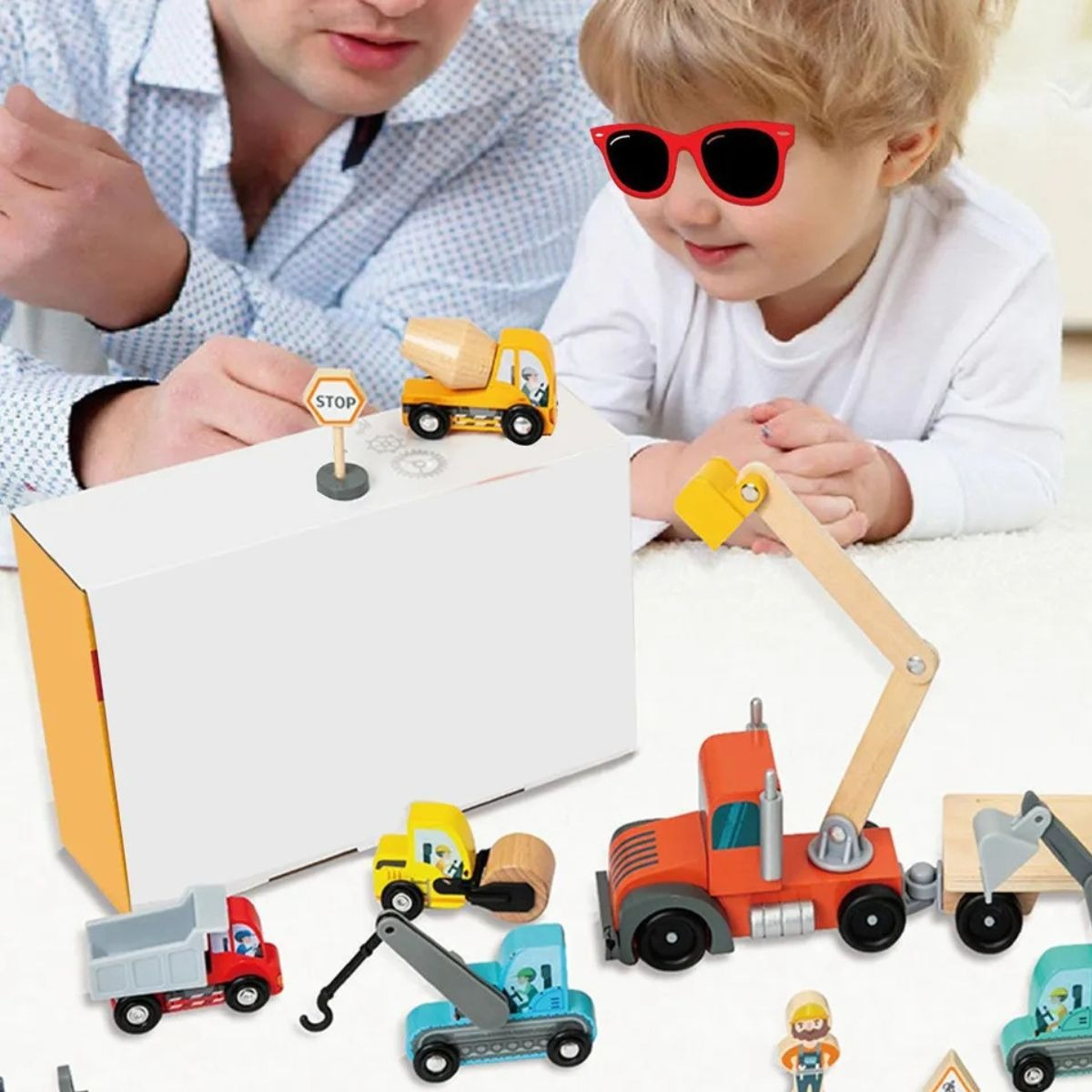 PACK JUGUETE MADERA ROMPECABEZAS VEHICULO CONSTRUCCION LAU - 4