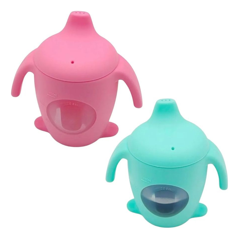 SET 2 VASOS ANTIDERRAME CON BOQUILLA ASA DIVERTIDO BEBE LAU - 1