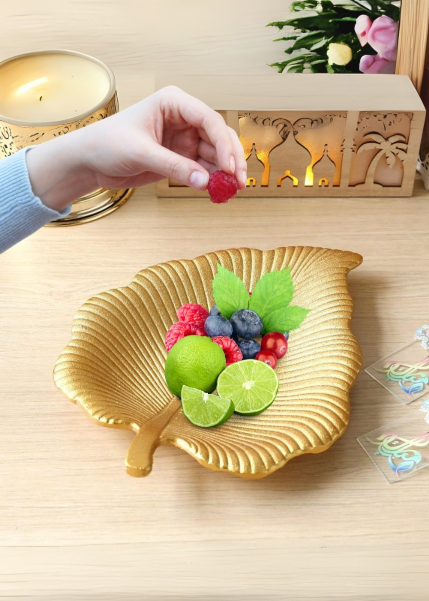 SET 3 PLATO BASE DECORATIVO HOJA TROPICAL MESA FRUTERO JHN - 4