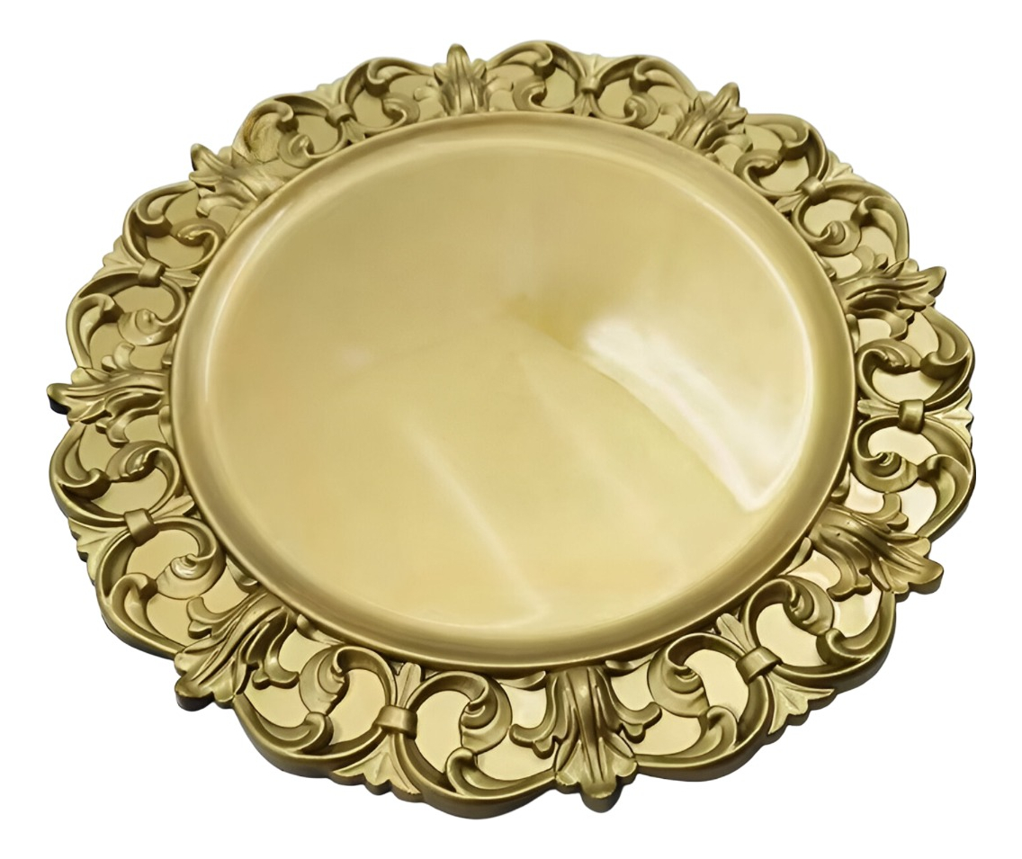 SET 2 PLATO BASE CARGA RELIEVE VINTAGE MESA DECORATIVO JHN - 1