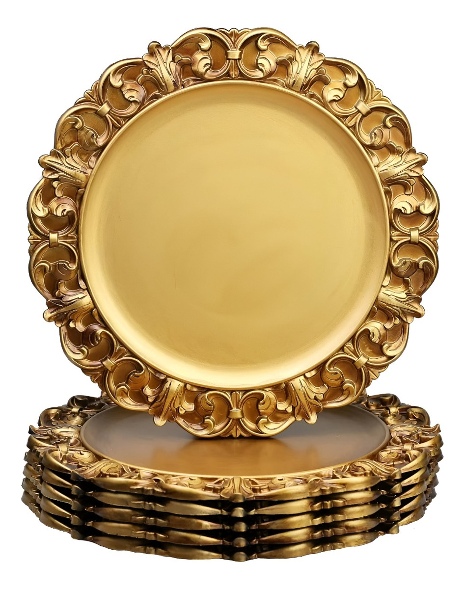 SET 2 PLATO BASE CARGA RELIEVE VINTAGE MESA DECORATIVO JHN - 3