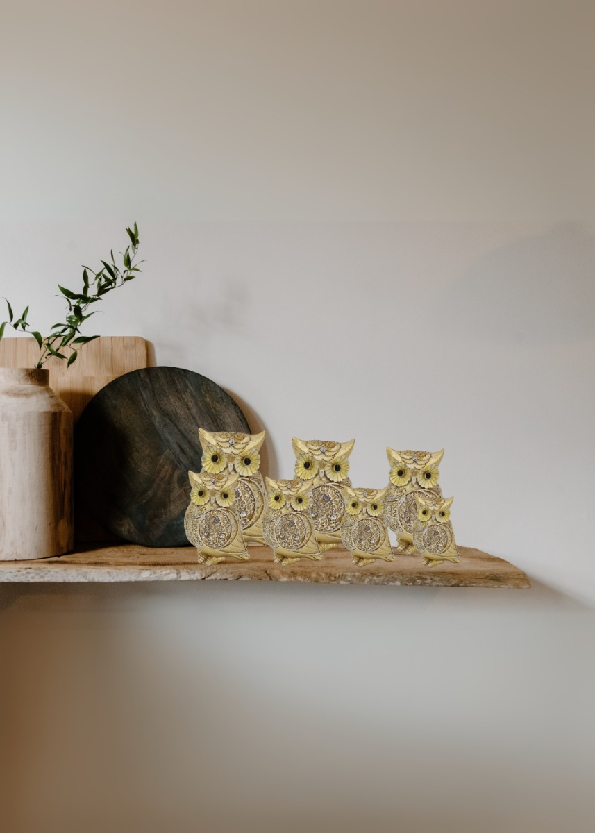 ESTATUA DECORATIVA BÚHO FAMILIA SABIDURÍA 7 PIEZAS JHN - 2