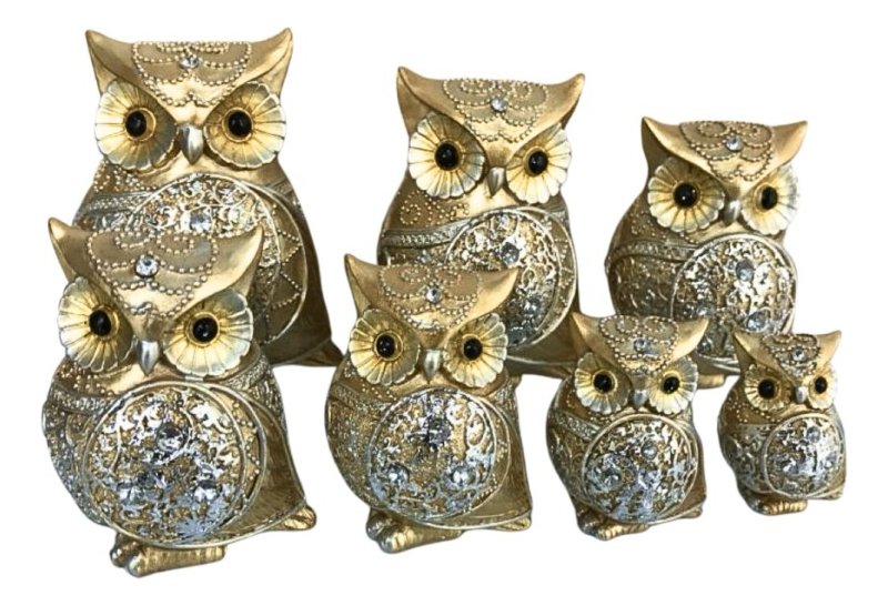 ESTATUA DECORATIVA BÚHO FAMILIA SABIDURÍA 7 PIEZAS JHN - 3