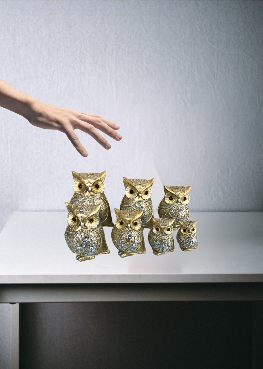 ESTATUA DECORATIVA BÚHO FAMILIA SABIDURÍA 7 PIEZAS JHN - 7