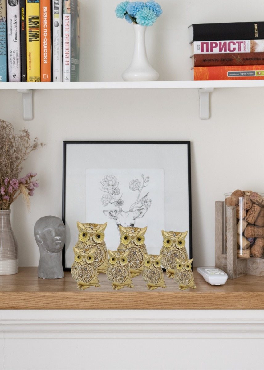 ESTATUA DECORATIVA BÚHO FAMILIA SABIDURÍA 7 PIEZAS JHN - 9