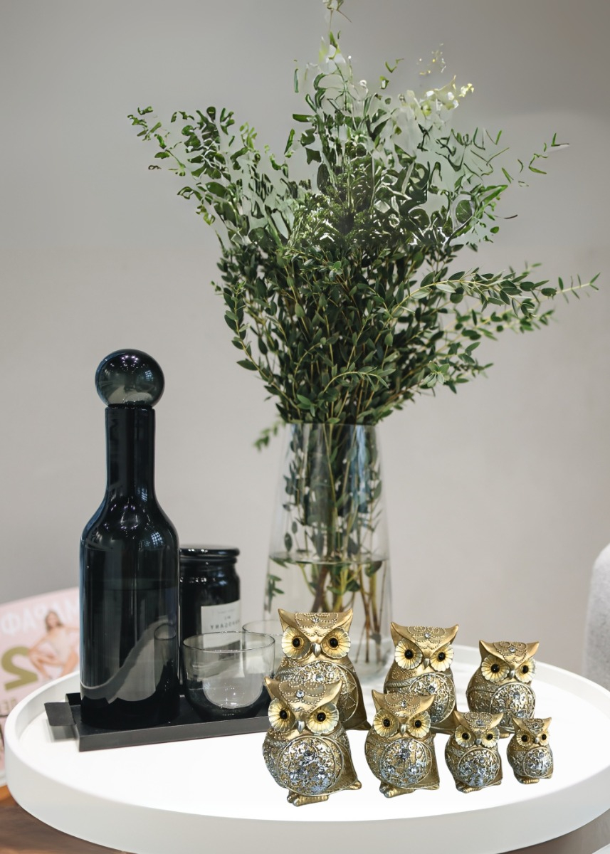 ESTATUA DECORATIVA BÚHO FAMILIA SABIDURÍA 7 PIEZAS JHN - 10
