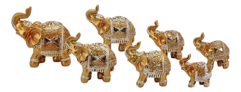 ESTATUA DECORATIVA FAMILIA ELEFANTE ANIMALES 7 PIEZAS JHN - 1