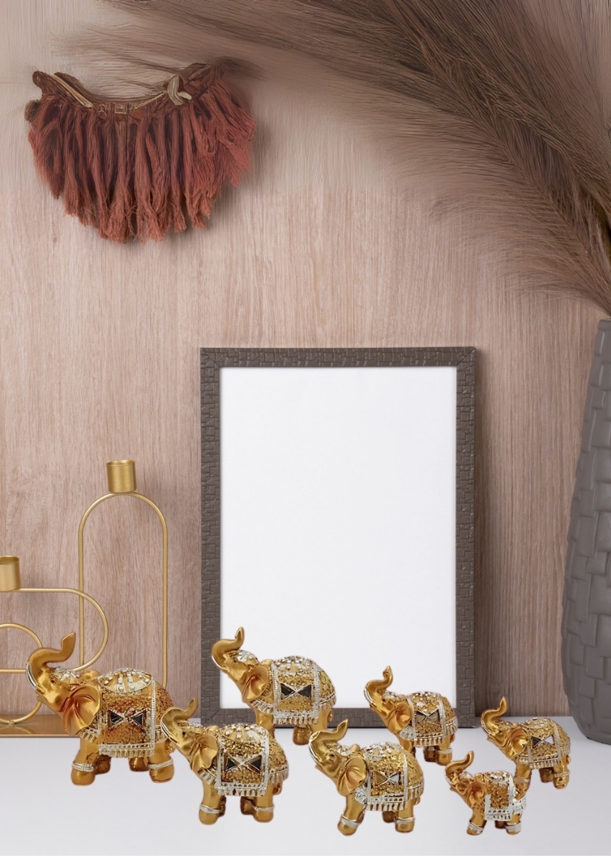ESTATUA DECORATIVA FAMILIA ELEFANTE ANIMALES 7 PIEZAS JHN - 2