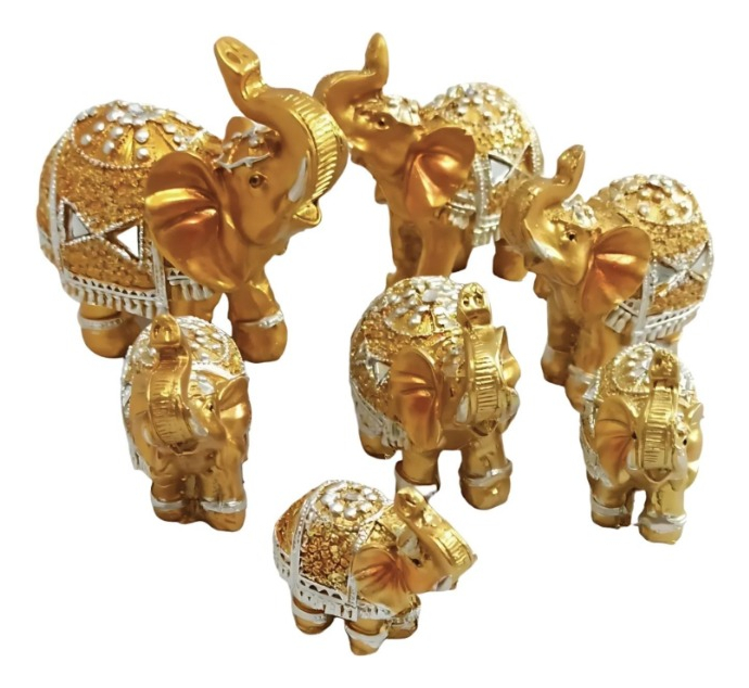 ESTATUA DECORATIVA FAMILIA ELEFANTE ANIMALES 7 PIEZAS JHN - 3