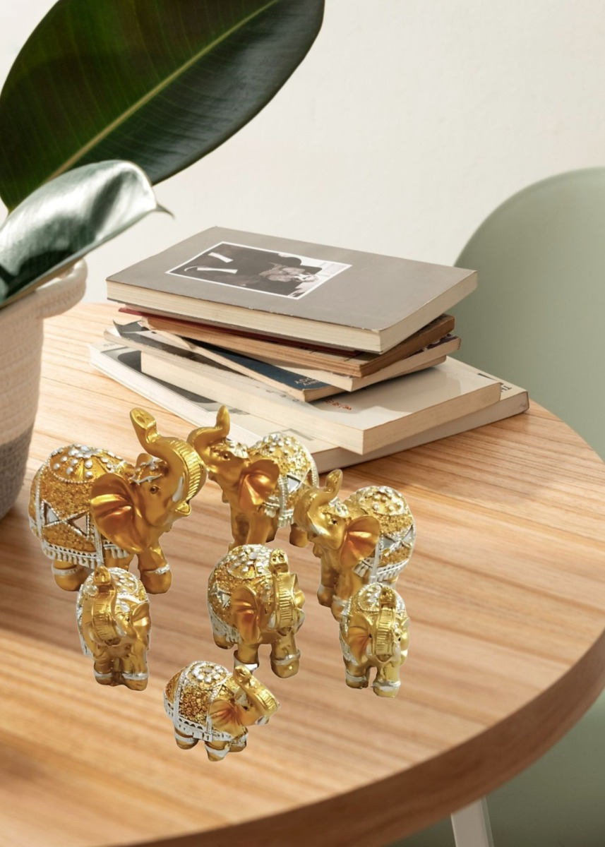 ESTATUA DECORATIVA FAMILIA ELEFANTE ANIMALES 7 PIEZAS JHN - 7