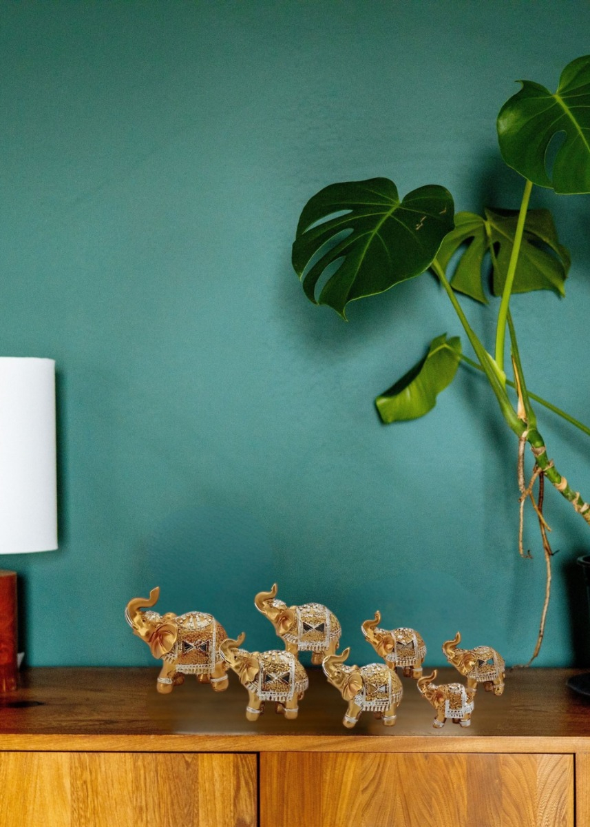 ESTATUA DECORATIVA FAMILIA ELEFANTE ANIMALES 7 PIEZAS JHN - 8