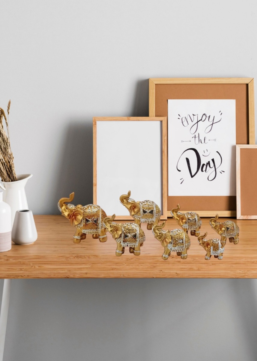 ESTATUA DECORATIVA FAMILIA ELEFANTE ANIMALES 7 PIEZAS JHN - 10