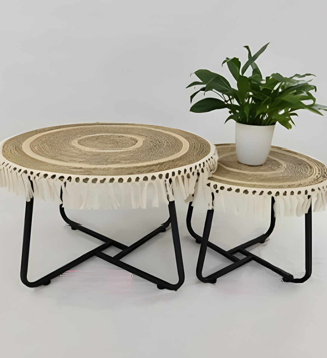 SET MESA CENTRO LATERAL REDONDA ELEGANTE DECORATIVA JHN - 2