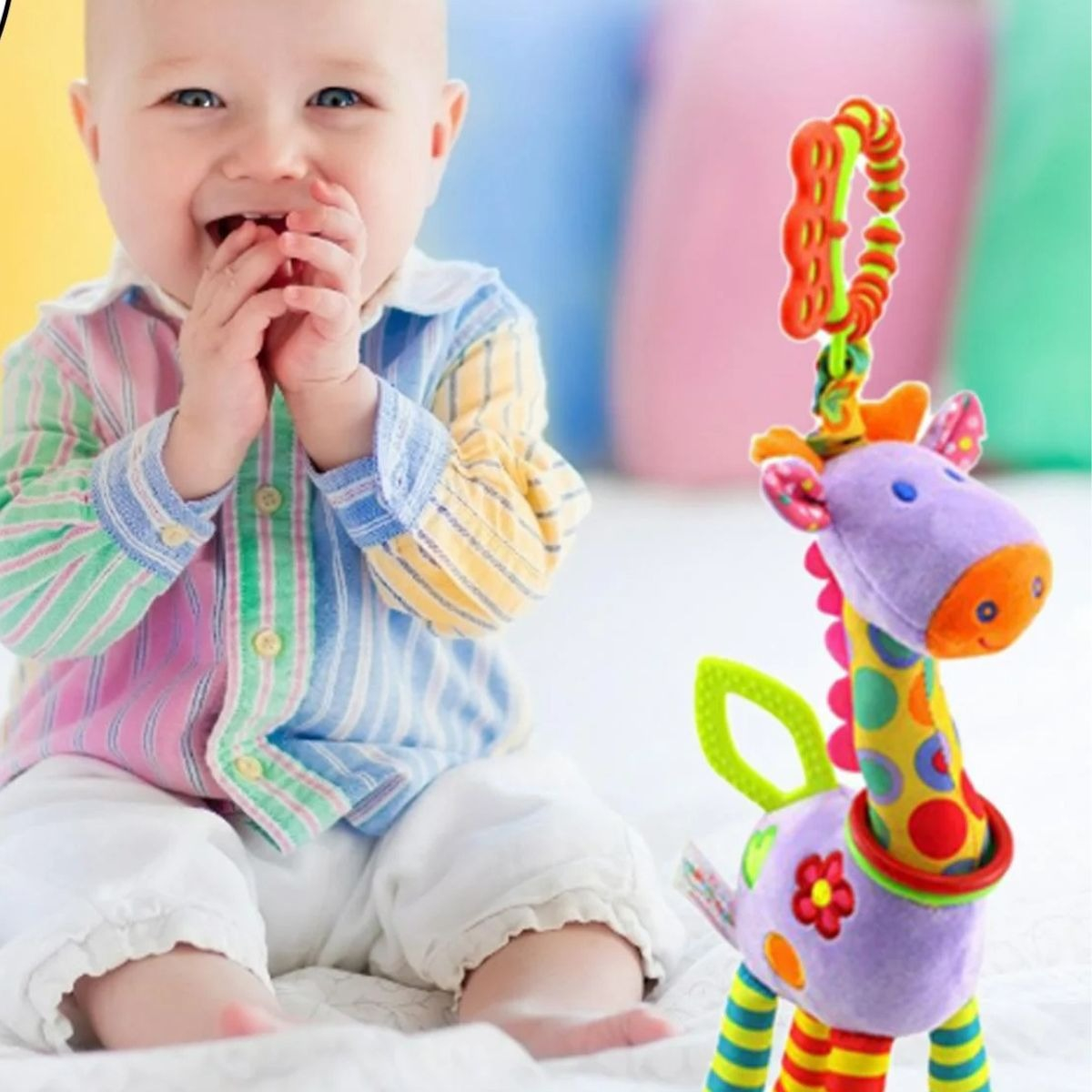 JUGUETE PELUCHE JIRAFA COLORIDA COLGANTE SUAVE BEBE LAU - 10
