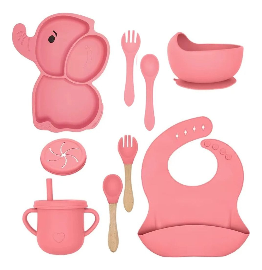 SET ALIMENTACION ELEFANTE BEBE 9 PZA SILICONA DIVERTIDA LAU - 1