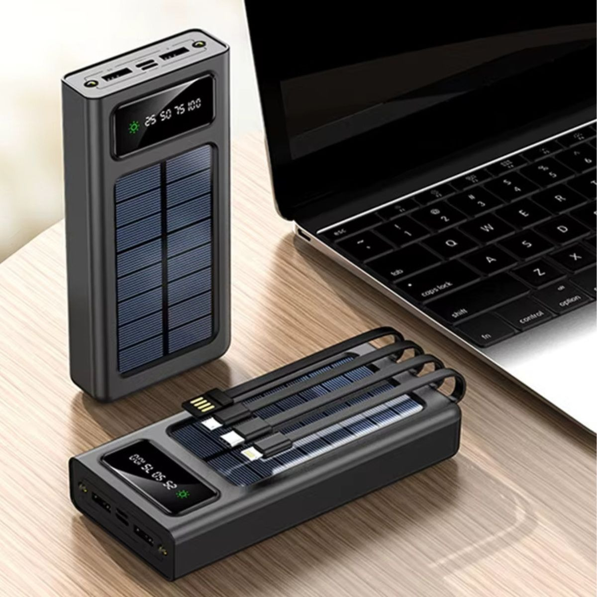 CARGADOR PORTATIL SOLAR LINTERNA LED PANTALLA DIGITAL JHN - 2