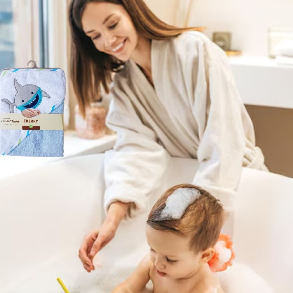TOALLA DE BAÑO CON CAPUCHA + GUANTE SUAVE BEBE LAU - 2