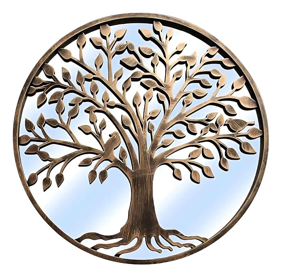 ESPEJO DECORATIVO REDONDO ARBOL ENVEJECIDO PARED JHN - 1