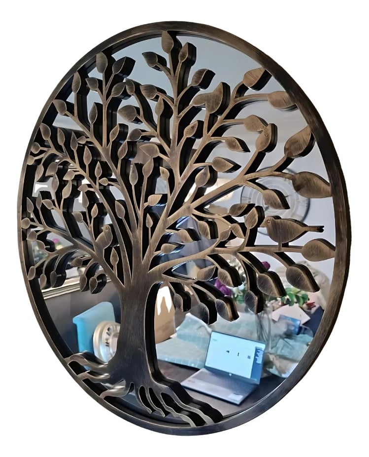 ESPEJO DECORATIVO REDONDO ARBOL ENVEJECIDO PARED JHN - 3