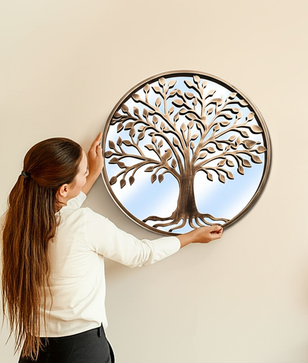 ESPEJO DECORATIVO REDONDO ARBOL ENVEJECIDO PARED JHN - 4