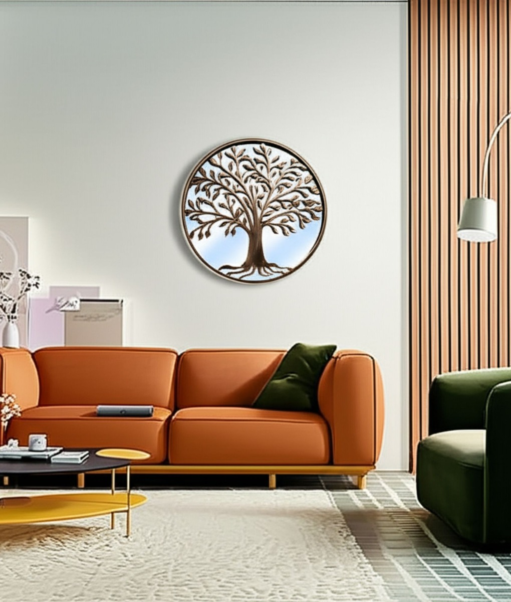 ESPEJO DECORATIVO REDONDO ARBOL ENVEJECIDO PARED JHN - 6