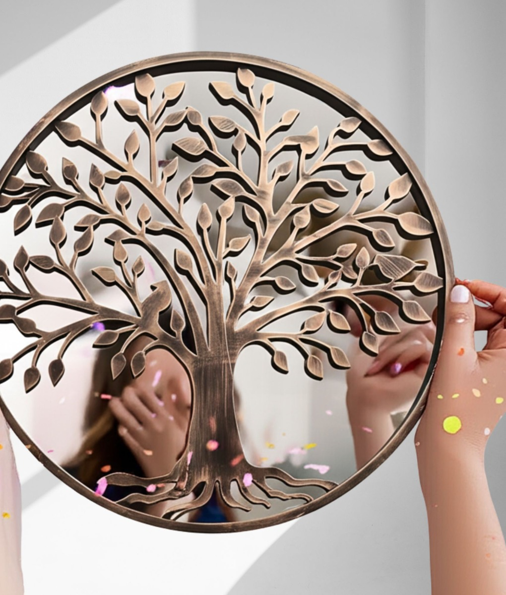 ESPEJO DECORATIVO REDONDO ARBOL ENVEJECIDO PARED JHN - 7