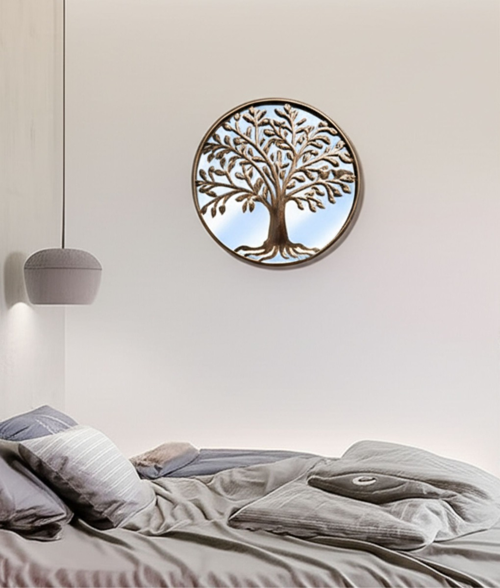 ESPEJO DECORATIVO REDONDO ARBOL ENVEJECIDO PARED JHN - 8