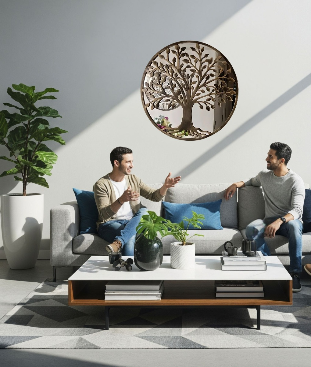ESPEJO DECORATIVO REDONDO ARBOL ENVEJECIDO PARED JHN - 9