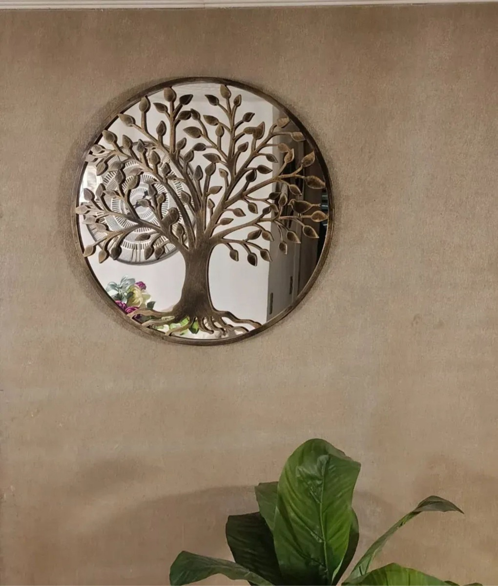 ESPEJO DECORATIVO REDONDO ARBOL ENVEJECIDO PARED JHN - 10