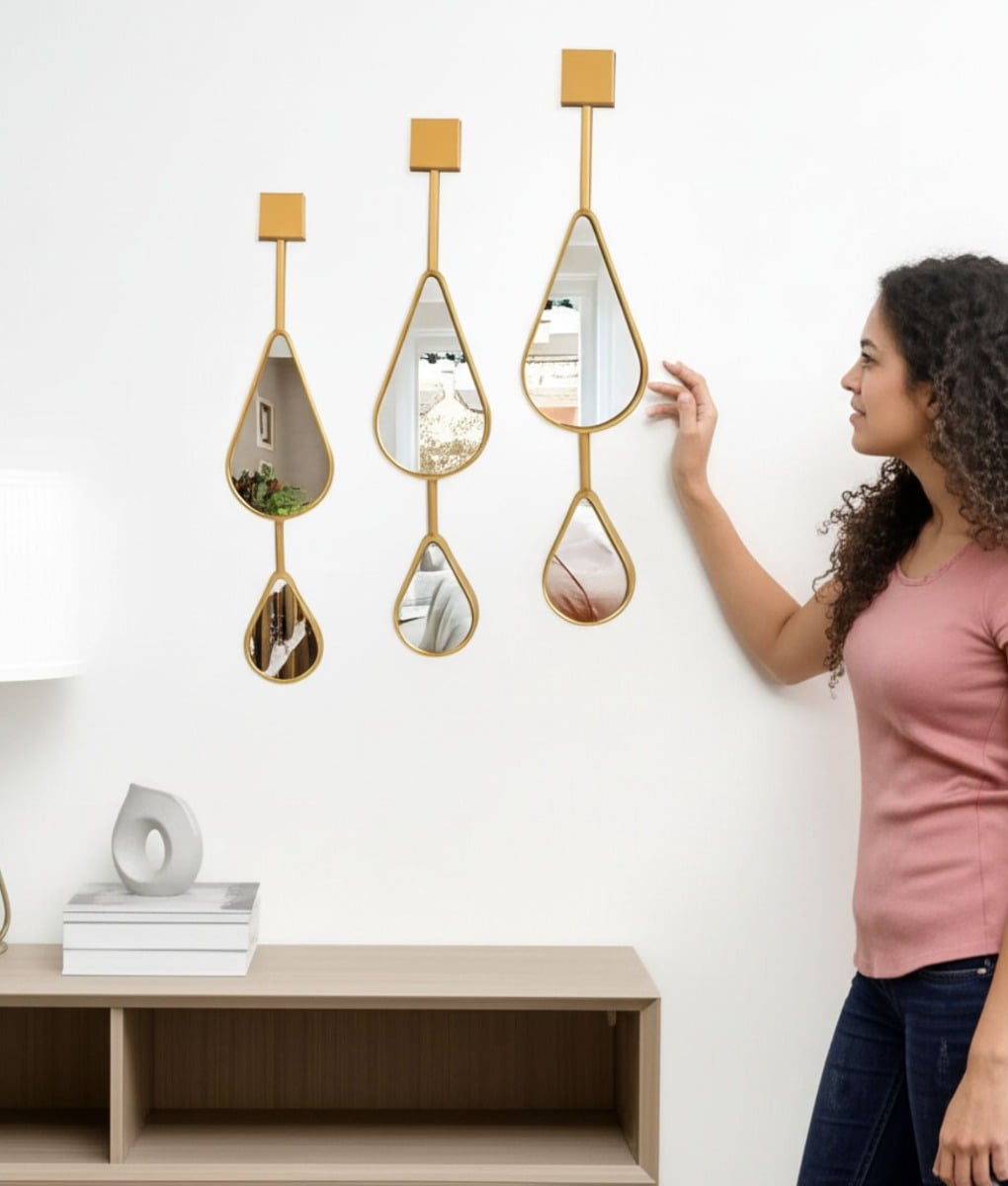 SET 3 ESPEJO DECORATIVO PARED LAGRIMA GOTA HOGAR JHN - 3