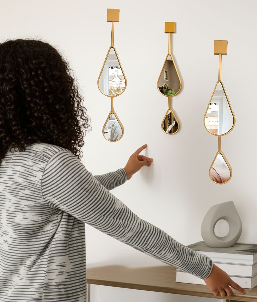 SET 3 ESPEJO DECORATIVO PARED LAGRIMA GOTA HOGAR JHN - 4