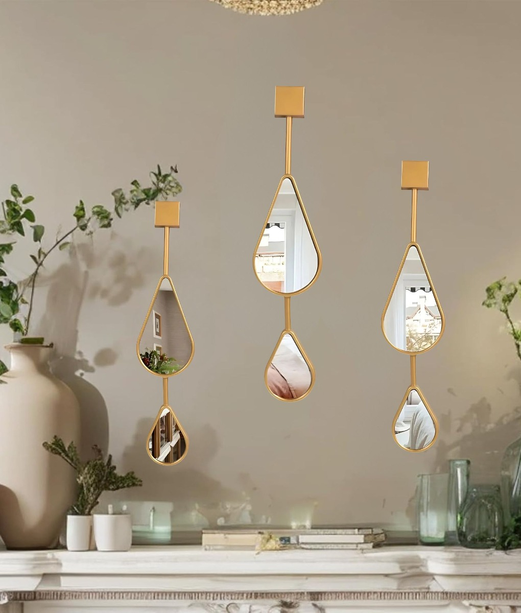 SET 3 ESPEJO DECORATIVO PARED LAGRIMA GOTA HOGAR JHN - 7