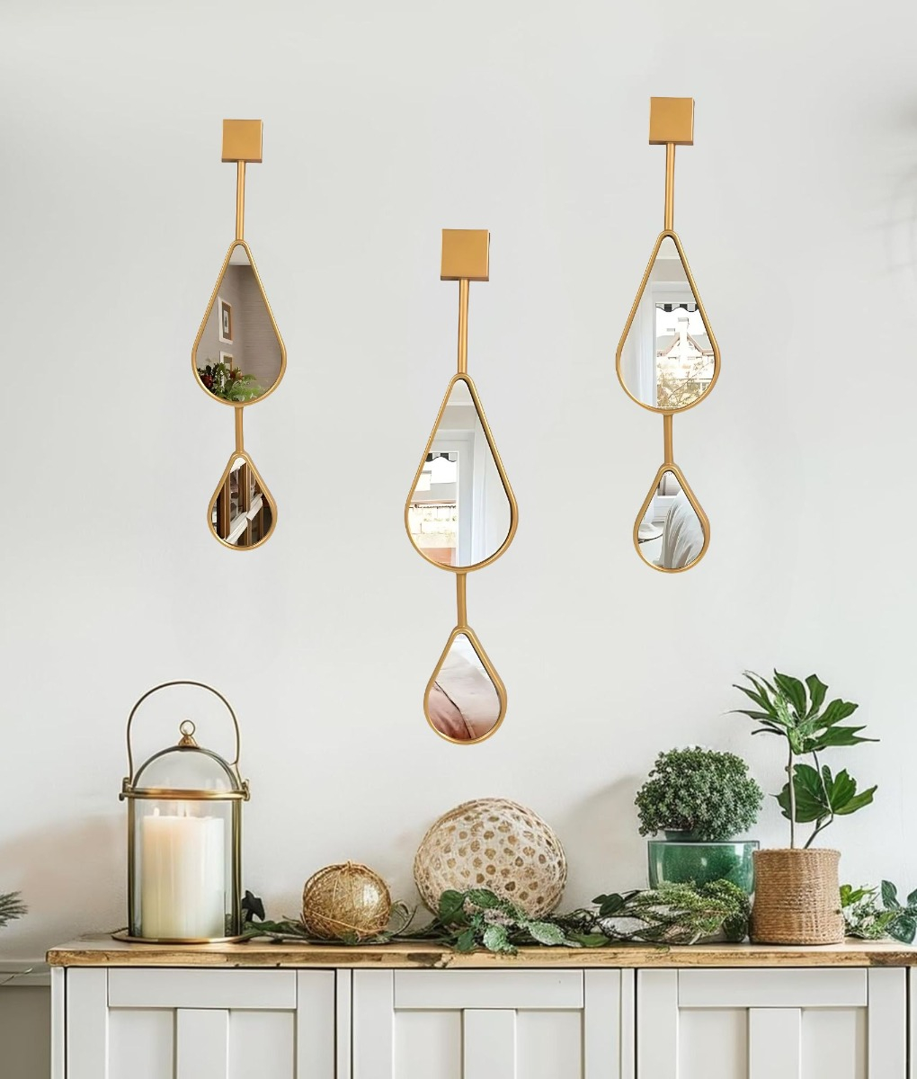 SET 3 ESPEJO DECORATIVO PARED LAGRIMA GOTA HOGAR JHN - 9