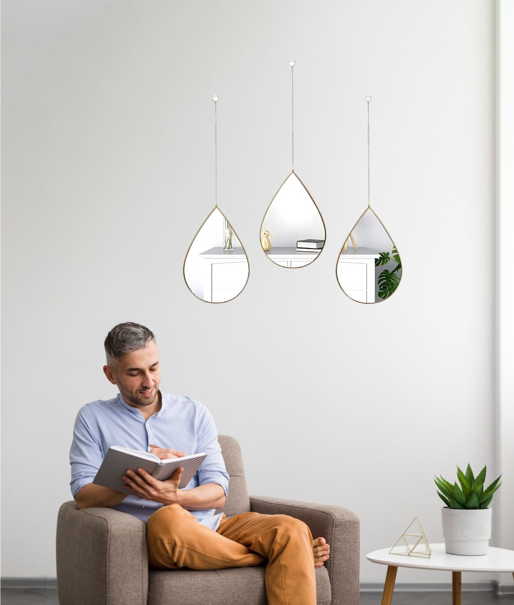 SET 3 ESPEJO LAGRIMA DECORATIVO PARED GOTA HOGAR JHN - 6