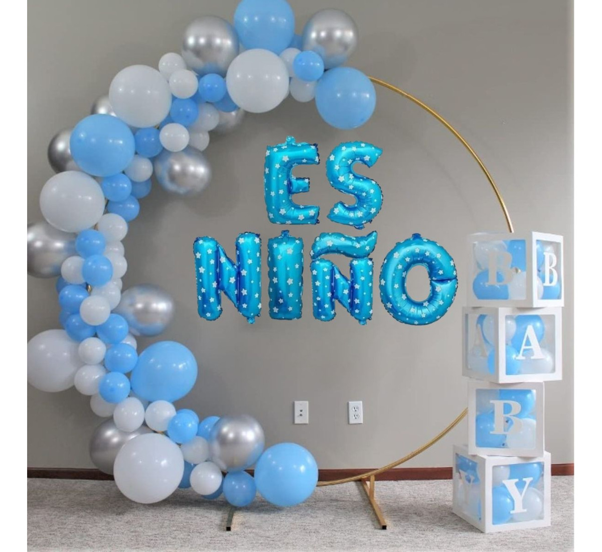 SET 8 GLOBO METALICO LETRERO ES NIÑO REVELA BABY SHOWER LAU - 4