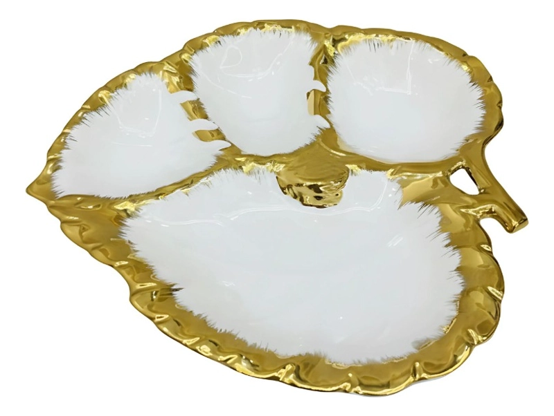 BANDEJA DECORATIVA APERITIVOS FORMA HOJA FESTONEADA JHN - 1