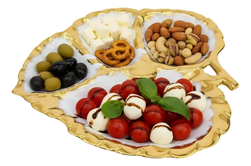 BANDEJA DECORATIVA APERITIVOS FORMA HOJA FESTONEADA JHN - 3